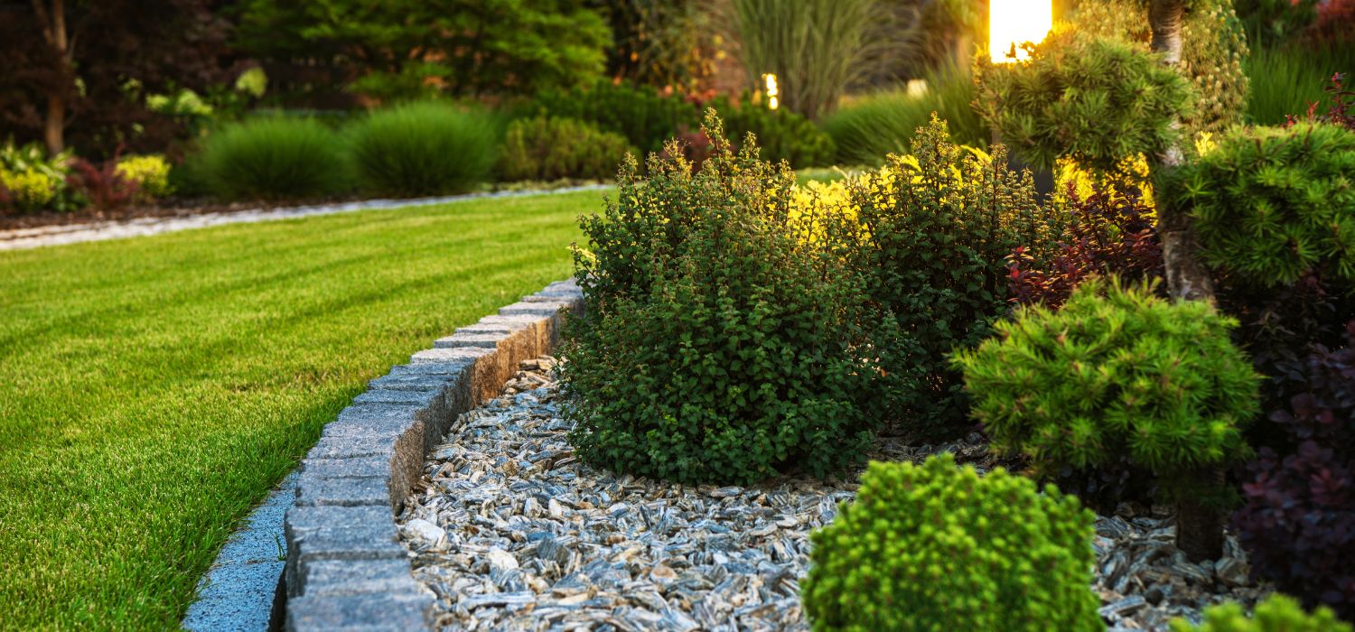 A backyard garden receiving irrigation through well water from a nearby pump system.